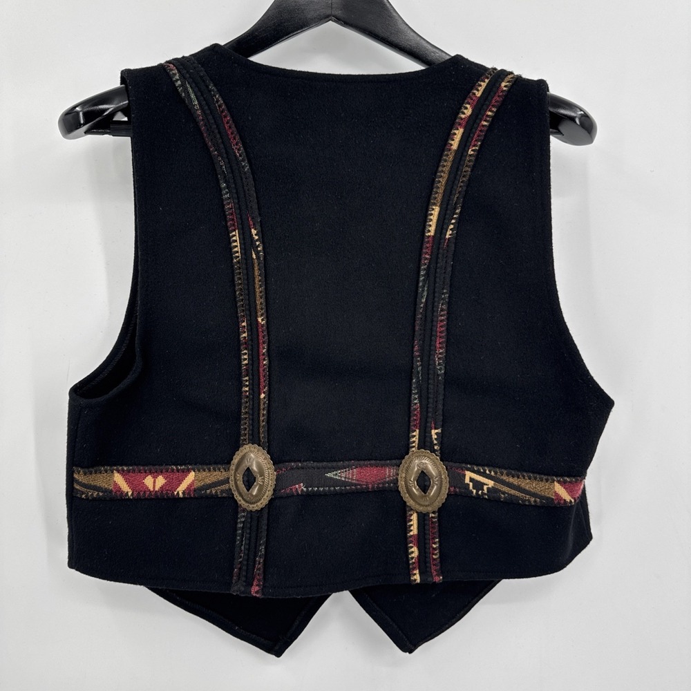 Coloratura Vest Womens M Black 100% Wool Southwestern Conchos Pockets USA - Picture 2 of 11